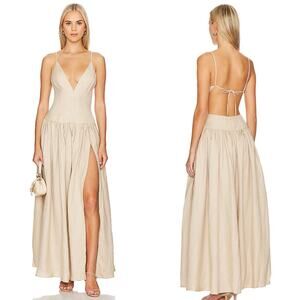 Tularosa Saylor Maxi Dress Linen Cappuccino Beige Tan XS Backless Drop Waist